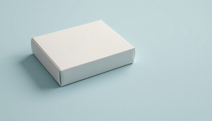 Blank packaging box on light blue surface, perfect for showcasing products or gifts. Its simple design allows for customization and branding