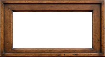 Old wooden photo frame with an empty border on a white background, perfect for vintage art or exhibition design