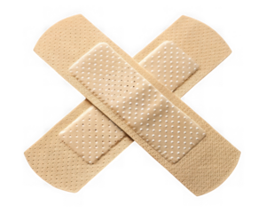 Two adhesive bandages crossed in an x shape isolated on transparent background