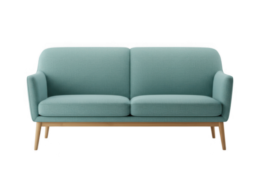 Modern teal loveseat sofa isolated on transparent background