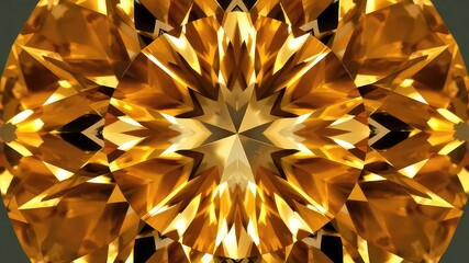 Brilliant facets of a golden jewel shine, creating a complex crystalline pattern with exquisite luminosity and captivating symmetry