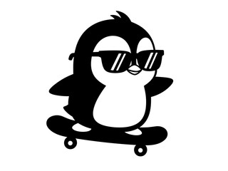 Obraz premium Cool Penguin on Skateboard with Sunglasses