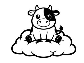 Fototapeta premium Cute Cow Sitting on Cloud