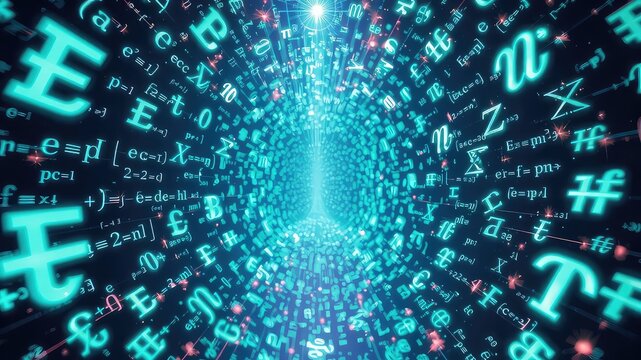 Conceptual background of mathematical equations floating in space showing connection to knowledge and learning