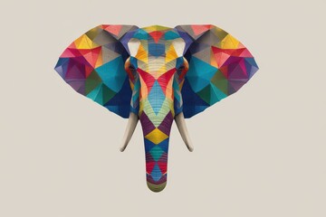 Geometric Elephant. Logotype Design with Colorful Three-Dimensional Vertebrate Artwork