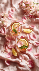 A refreshing Hugo Spritz cocktail, perfect for a summer day with a floral garnish.
