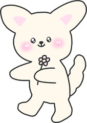 Adorable White Puppy with Flower – Hand-Drawn Cute Dog Clipart PNG