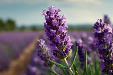 Obraz premium Lavandin in Provence: Close-up of Lavandula Leaf and Flower in Farmland
