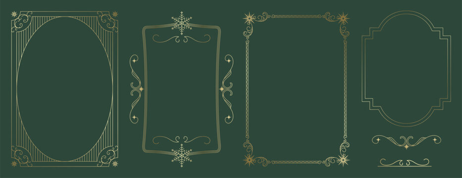 Christmas and Happy New Year frame design vector element set. Christmas snowflake, frame, label. Luxury element for invitation, banner, poster, cover, print, season holiday.