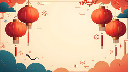 Obraz premium Chinese New Year Red Lanterns Illustration