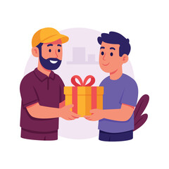 Delivery man handing over gift box to customer,
