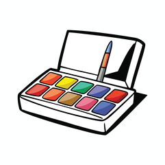 Creative watercolor painting kit box design with black line art