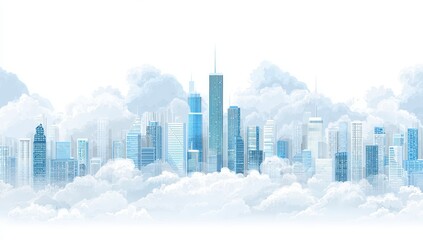 City nestled within a cloud-filled sky