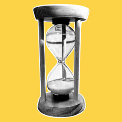 Halftone vintage hourglass collage. Vintage dotted texture. Trendy 90s collage style design element.