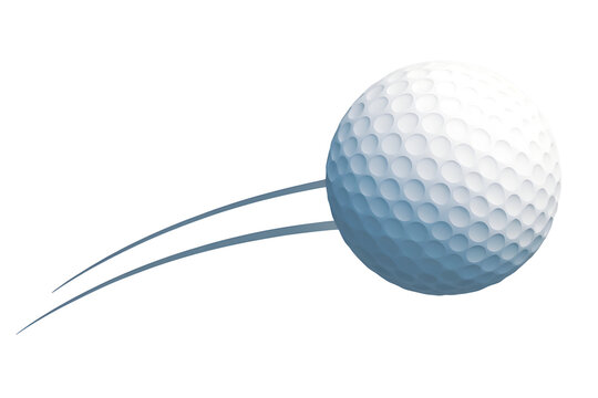 White golf ball flying in the air with motion trail behind it, isolated on a transparent background