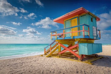 Miami Beach Lifeguard. Colourful Cabana on South Beach, Miami
