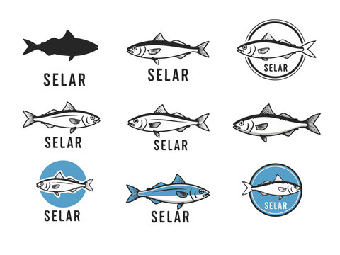 Selar Fish collection simple logo set bundle, vector illustration, isolated on white background