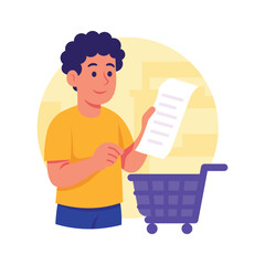 customer checking bill after purchasing items from store.