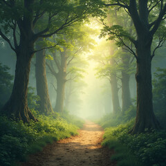 Obraz premium Aerial View of a Curving Road Surrounded by Lush Green Forest Trees 