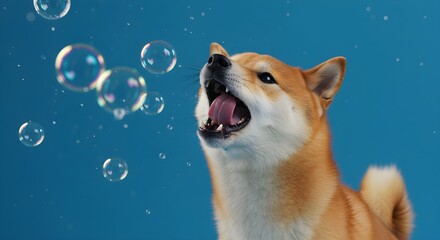 Shiba Inu Catching Soap Bubble