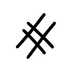 Simple black crosshatch or hash mark line drawing, minimalist hand-drawn abstract symbol on white background