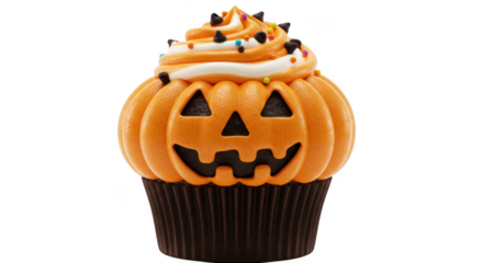 Halloween pumpkin cupcake isolated on transparent background