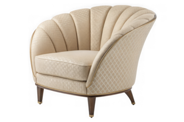 Elegant beige shell shaped accent chair isolated on transparent background