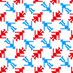 Pixel people pattern. Red blue figures. National color vector. Seamless folk layout. EPS 10.