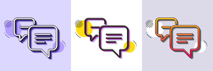 Dots message line icon. Halftone dotted pattern. Gradient icon with grain shadow. Chat comment sign. Speech bubble symbol. Line dots message icon. Various designs. Vector