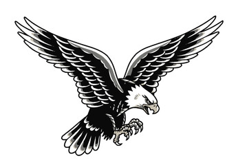 Striking Bald Eagle Illustration with Wings Spread Wide and Talons Extended.