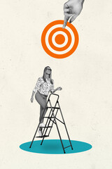 3D photo collage template trend artwork sketch of circle score accurate strategy aim aged woman walk up ladder career promotion success © deagreez