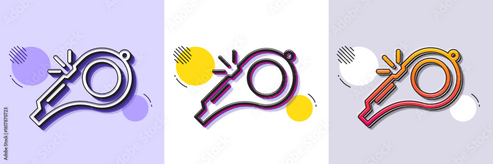 Wall mural whistle line icon. halftone dotted pattern. gradient icon with grain shadow. kick-off sign. referee 