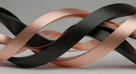 Intertwined Rose Gold and Black Abstract Curves