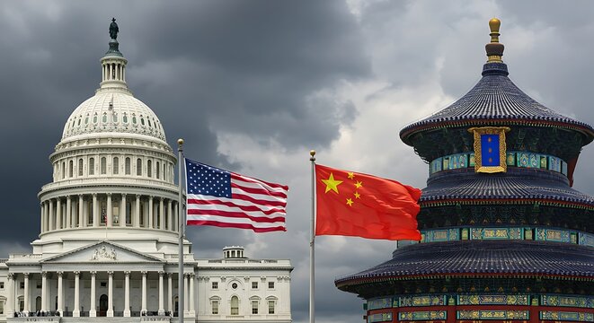 US China relations concept featuring Capitol and Temple of Heaven - Powered by Adobe