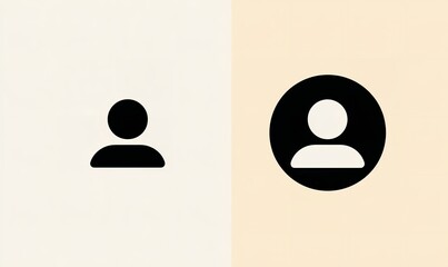 Set of two simple vector icons: a person avatar and a circular frame for a profile picture, on a white background in black color, Generative AI.