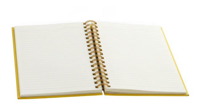 Open spiral notebook isolated transparent background
