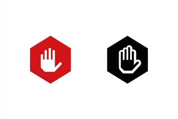 Stop Sign Vector with Hand Symbol, Red Octagon Warning Icon, Flat Minimalist Design, Generative AI.