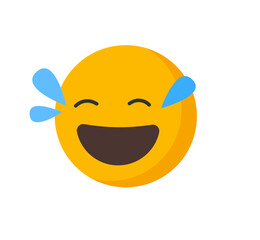 Laughing out loud smile emoticon with tears icon vector graphic illustration, character very happy cheerful emotion sign symbol image clip art
