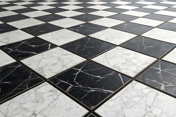 Classic black and white marble checkerboard floor pattern
