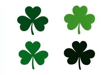 Vector Set of Four-Leaf Clover Icons in Green and Black for St. Patrick’s Day, Flat Design, Generative AI.