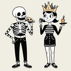 Fototapeta premium Girl and man with a gun cartoon vector illustration of people in Halloween costume character design