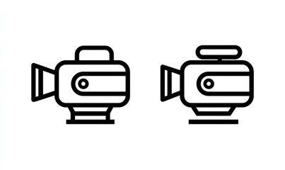 video camera icon, simple line art style, minimalist design, bold black outline, white background, Generative AI.