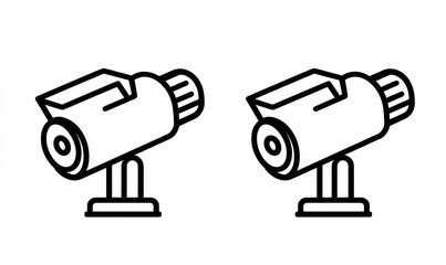 video camera icon, simple line art style, minimalist design, bold black outline, white background, Generative AI.