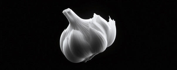 Naklejka premium Dramatic monochrome image of garlic, isolated on black. Conceptual shot for culinary themes, food photography, or healthy lifestyle illustrations. Striking detail.