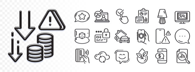 Favorite chat, Report and Photo thumbnail line icons for web app. Glare of light effect. Message icon. Pack of Phone payment, Cloud sync, Lock pictogram icons. Vector