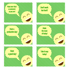 Productive day wishes. Positive message vector. Green background emoji. Motivational speech bubble. EPS 10.