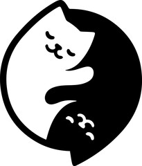 Fototapeta premium Two black and white cat icons hugging each other, resembling the shape of a yin-yang.