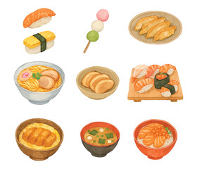 watercolor japanese food bundle collection