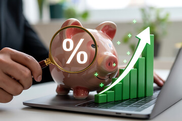 Piggy bank examined for financial growth and interest rates