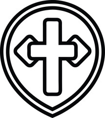Black Christian Cross Symbol with Arrows Inside Shield Outline christianity religion